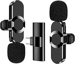 Kit com 2 Microfones de Lapela Sem Fio, Alta Sensibilidade, Conector Type-C, Bluetooth 5.2, Redução de Ruído, Até 4h de Uso, Ideal para Aulas, Vídeos, Podcasts, Entrevistas e Uso Profissional