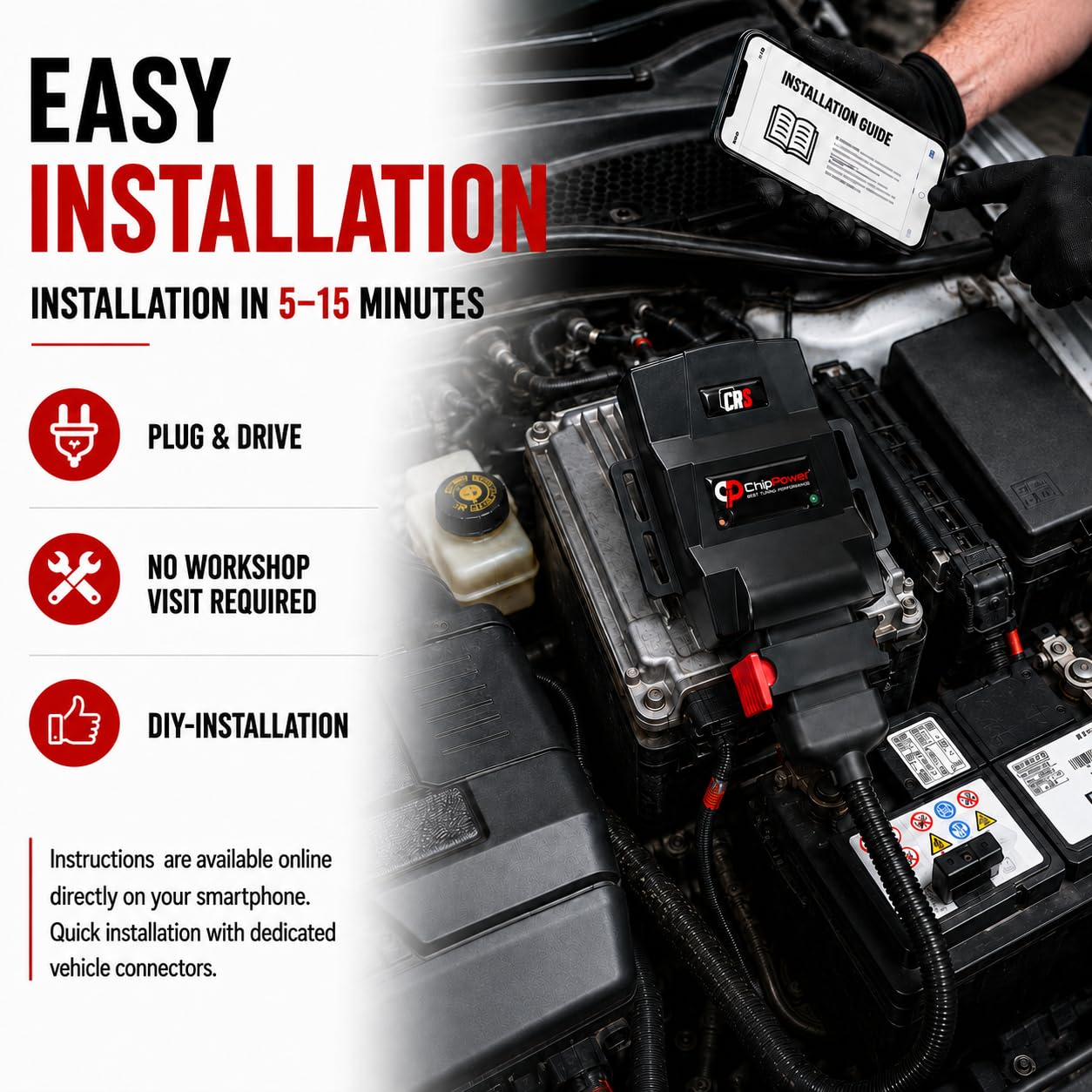 Chip de Potencia CRS para Tipo (356) 1.3 D 1.6 D 2015-2020 Caja Potencia | Hasta un 30% más de potencia para Fiat Diésel Instalación sencilla sin herramienta sin modificar ECU Guía QR Plug&Play