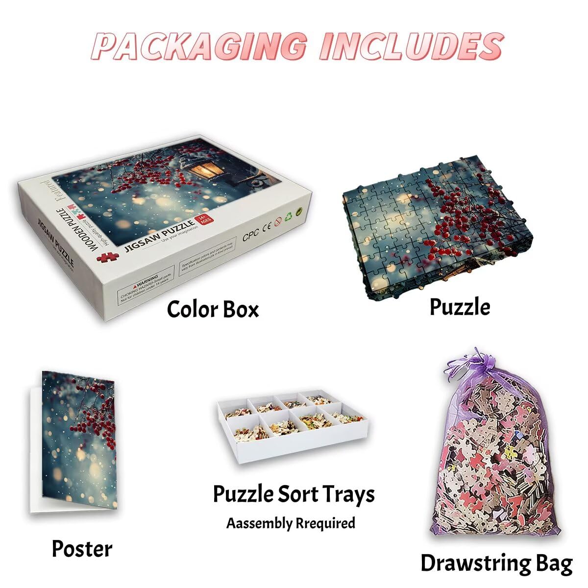 Puzzle 5000 sztuk Retro, Zimowe Puzzle 5000 Dorosłych, Puzzle dla Dorosłych Z Pudełkiem Prezentowym, Drewniane Puzzle Wyzwanie dla całej rodziny, Oryginalne prezenty dla kobiet -3296