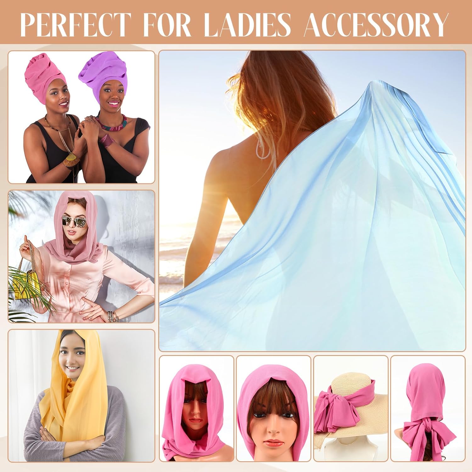 36 Pack Chiffon Hijab Head Scarf for Women Solid Color Soft Chiffon Long Scarf Shawl Wraps for Women Muslim Lightweight Breathable, 36 Colors