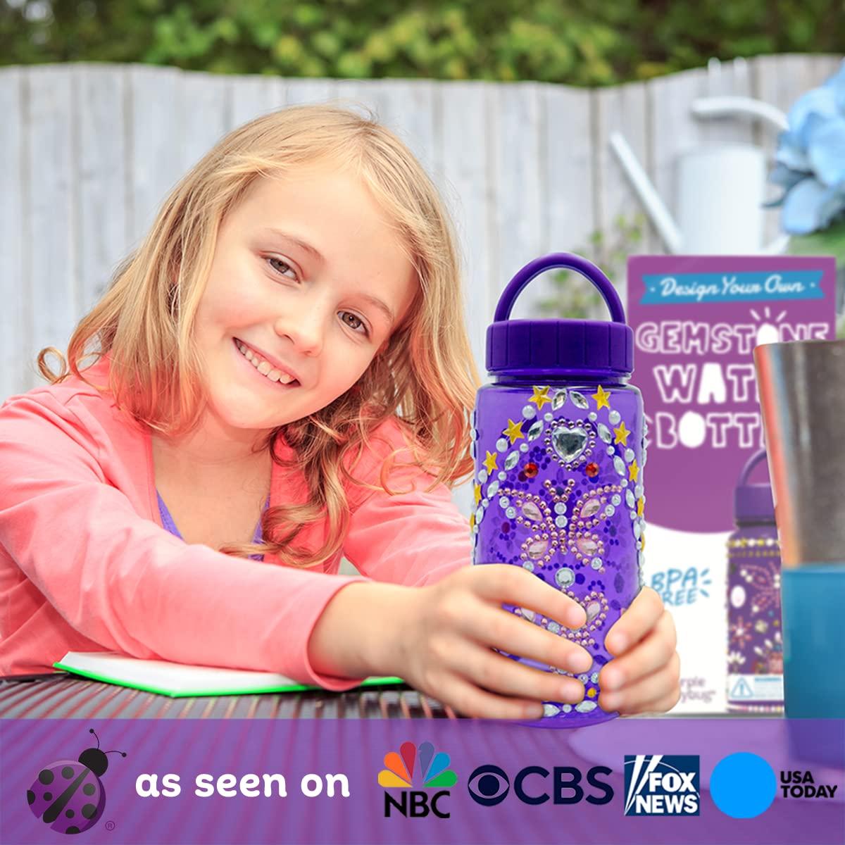 Purple Ladybug Decorate Your Own Water Bottle with Gem Art Stickers
