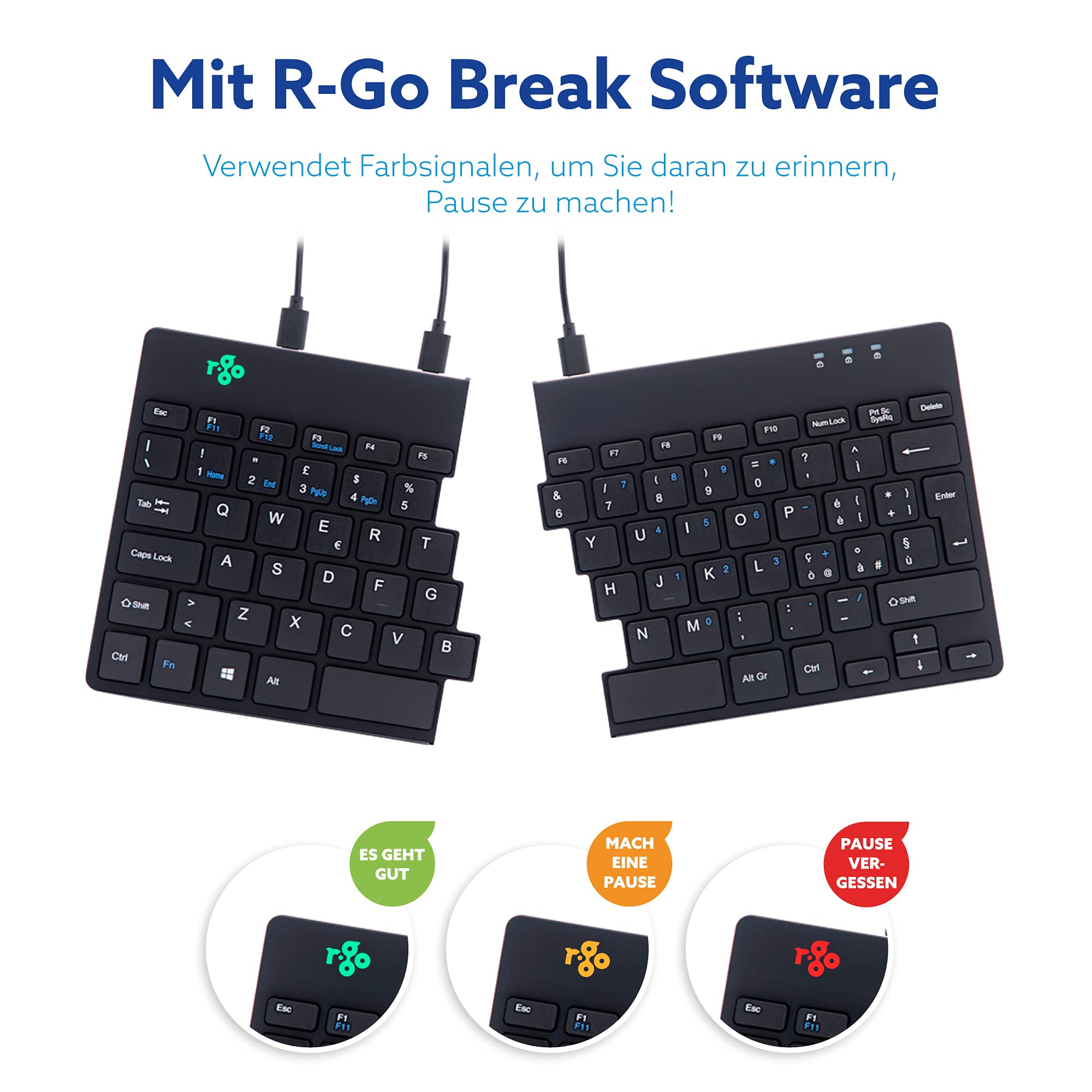R-Go Tools R-Go Split Tastiera Ergonomico, QWERTY (IT), nero, cablata