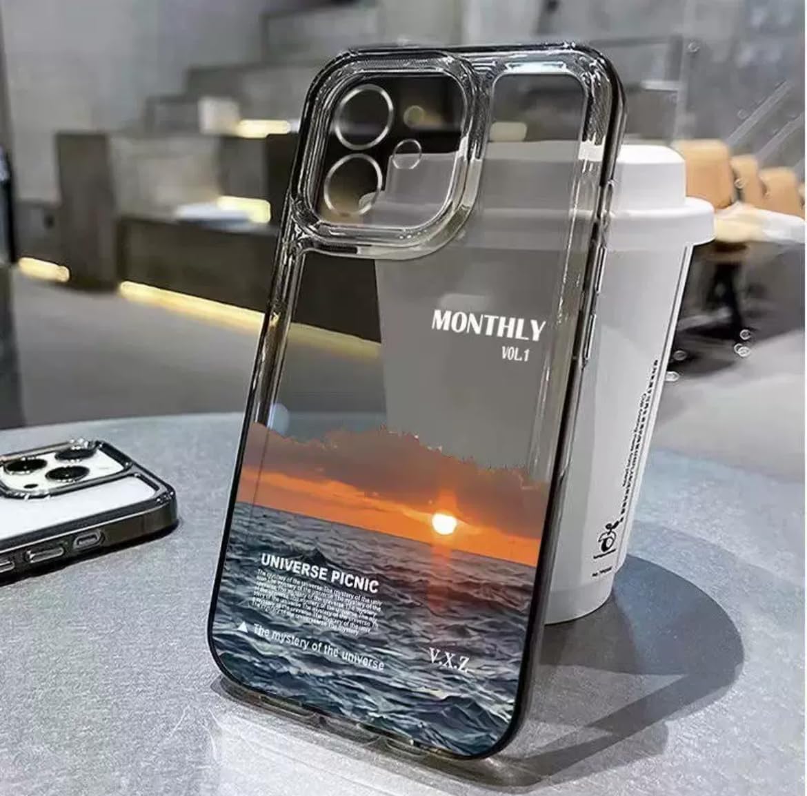 Coque iPhone 16 Pro Max transparente antichoc motif océan et soleil