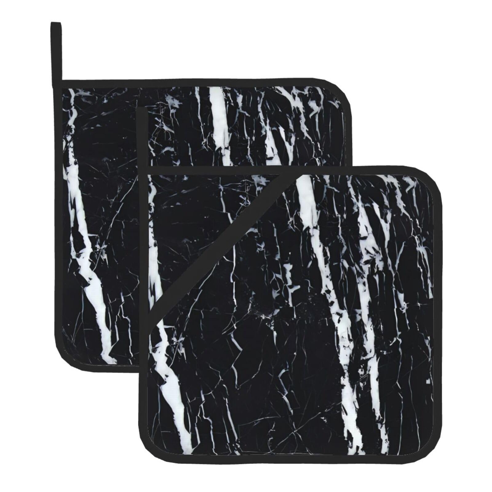 WHJDPP Black and white marble Prints Square Hot Pads for Kitchen - Waterproof Pot Holders Set of 2, Durable Trivets with Pocket & Hanging Loop for Hot Dishes & Oven Use