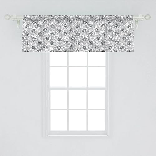 Miniatura 37 de Lunarable Cenefa de ventana abstracta contemporánea, líneas irregulares monocromáticas y nodos patrón curvilíneo, cenefa de cortina para decoración