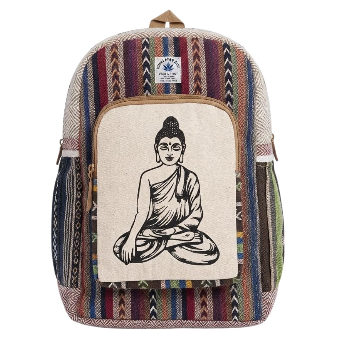 Handwoven Boho Hemp Backpack for Men & Women - Ethnic Buddha Print Cotton Canvas Rucksack - Tribal Design Travel & College Daypack-image-10