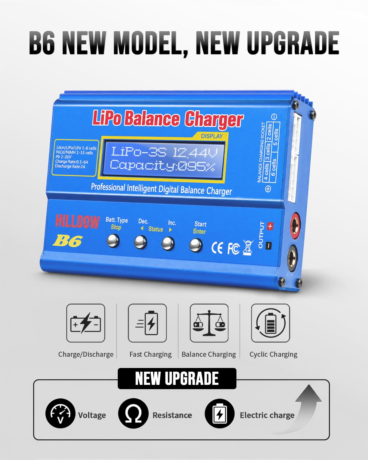 Zrównoważona cyfrowa ładowarka B6 Mini z zasilaczem do akumulatorów 1S-6S LiPo Li-ION Life NiMH PB RC wyświetlacz LCD