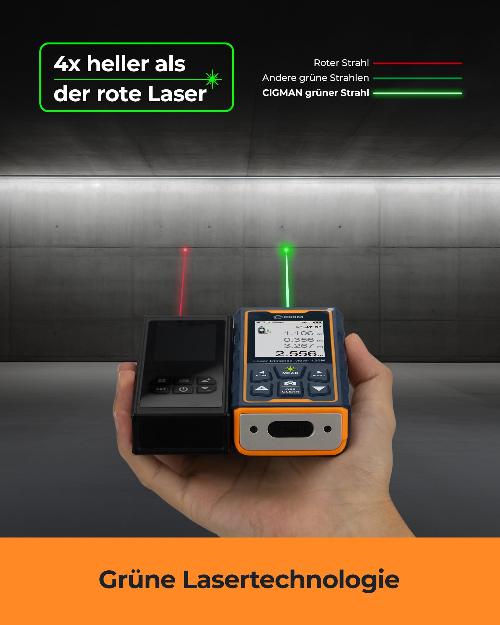 CIGMAN 120 m Laser-Entfernungsmesser mit Kamera & 4-Fach Zoom CD-120G | Mit Kamera und 4-fach Zoom für präzise Außenmessungen, LCD-Display, IP65,16 Messfunktionen,für Bau,Vermessung und Renovierung