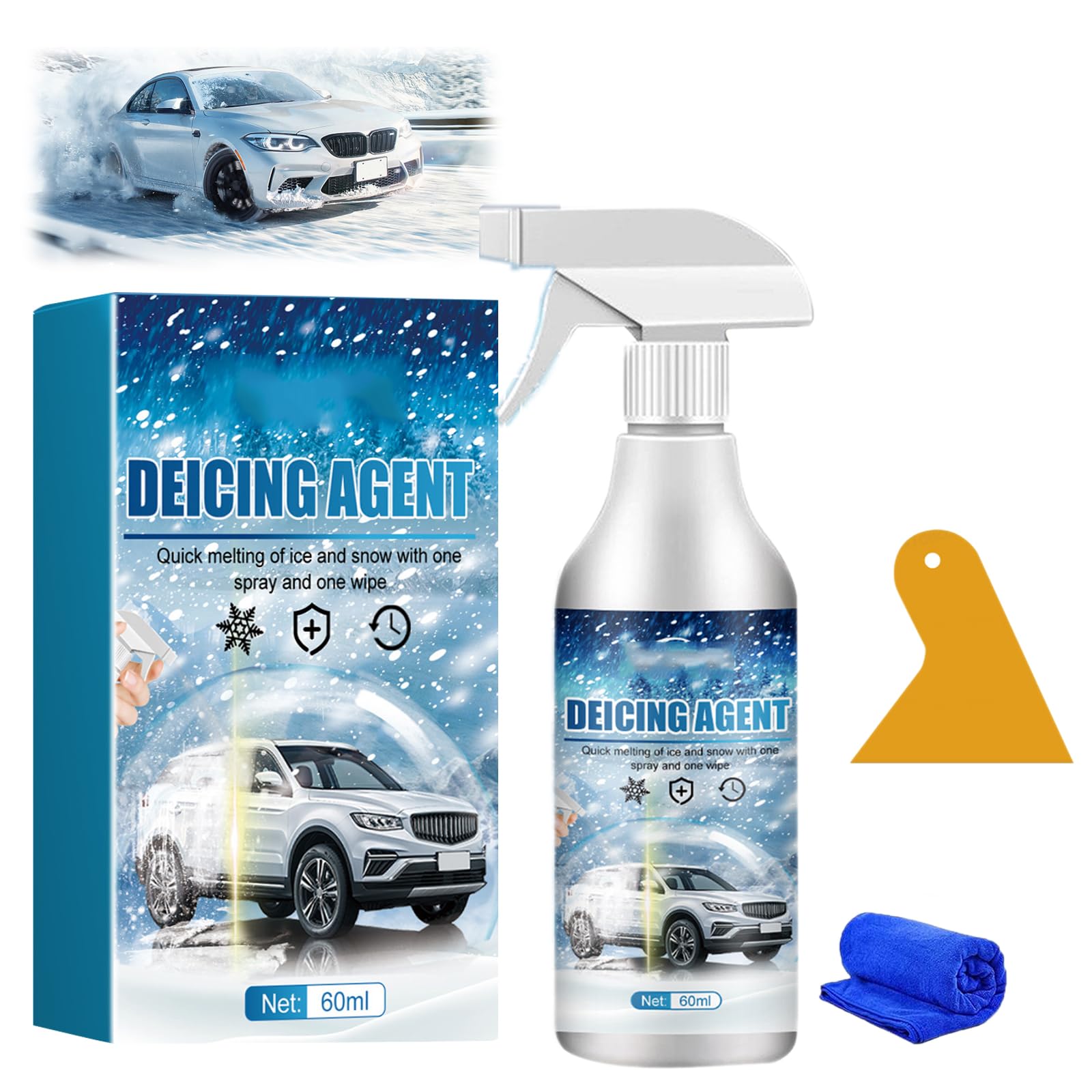 Car Windshield Snow Melting Coating Spray, Snow Repellent Spray De-Icer for Cars - Fast Ice &amp; Snows Remover, Winter Windshield &amp; Glass Coating Protection, Snow Meltings Agent for Car Ice Melting (1)