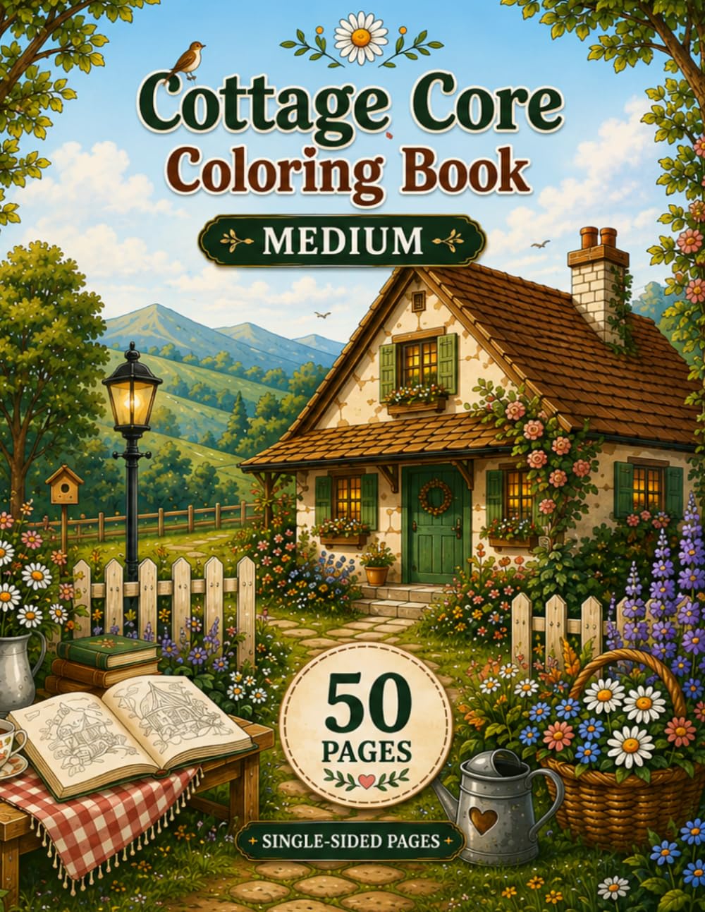 Cottage Core Coloring Book Medium: Charming Cottages, Blooming Gardens & Cozy Country Escapes