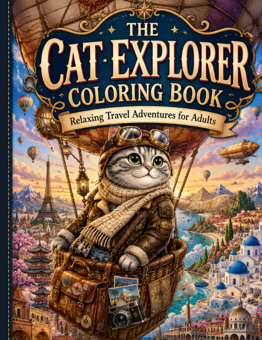 The Cat Explorer Coloring Book: Relaxing Travel Adventures for Adults