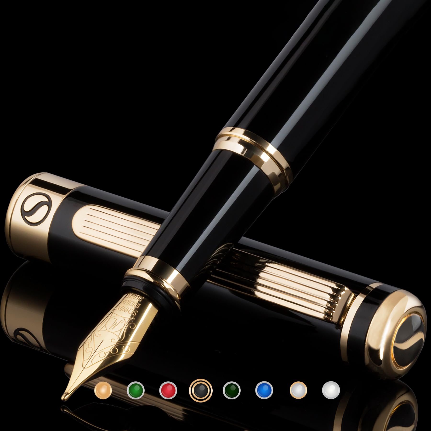 Scriveiner Black Lacquer Fountain Pen – Stunning Award-Winning Luxury Pen, Schmidt Nib (Medium), Best Pen Gift Set for Men & Women, Professional, Executive, Office, Nice Pens