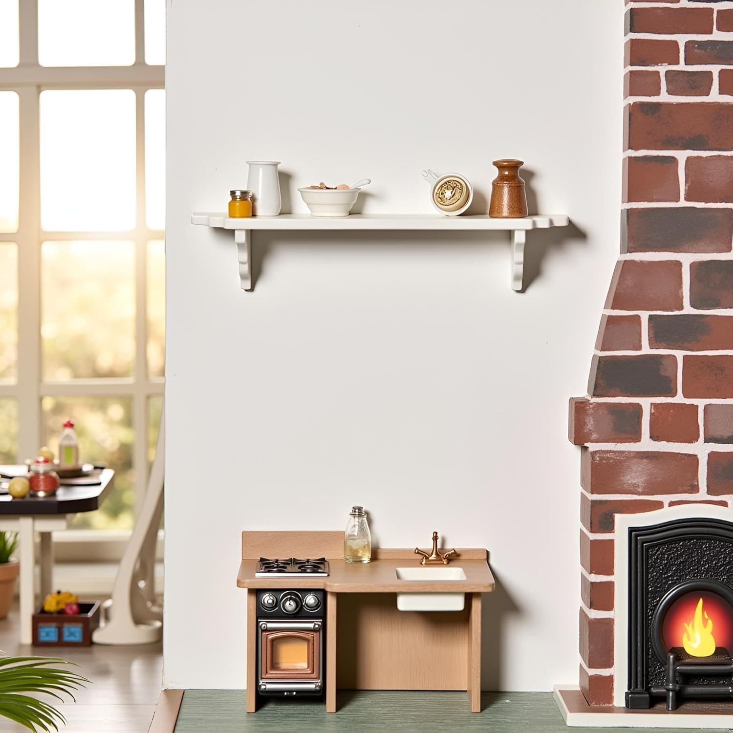 2Pcs White Dollhouse Wall Shelf, 1:12 Scale Miniature Storage Shelf for Kitchen Scene Decor Accessories, Bronze - Image 4