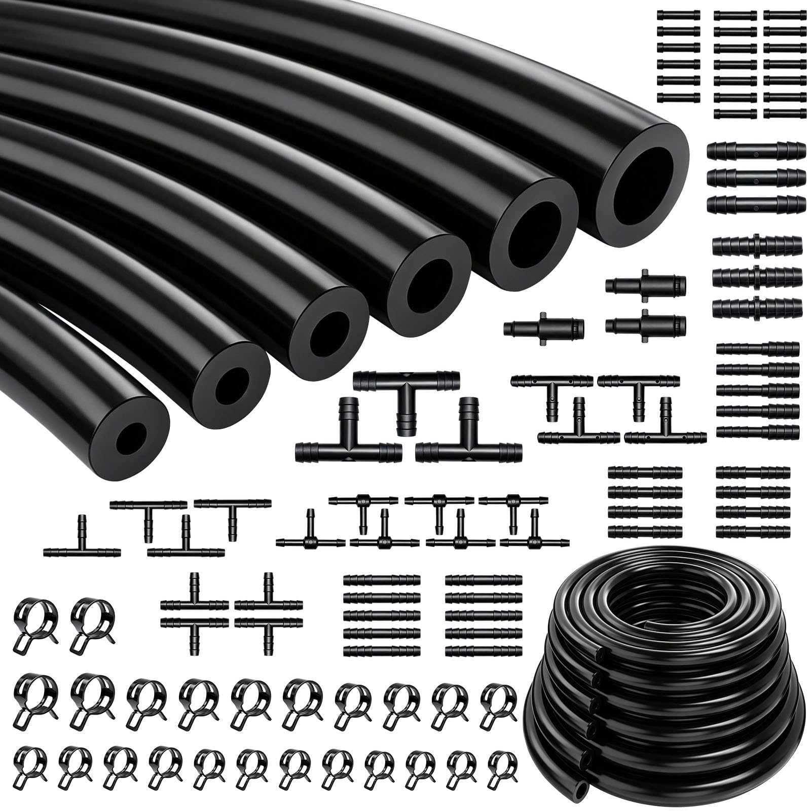 Tnisesm 95Pcs Vacuum Line Kit, 5Ft Vacuum Hose Automotive with Vacuum Line Connectors&amp; Clamps, High Performance Silicone Hose line Kit for Variety Car Piping System Replacement Vacuum Hoses