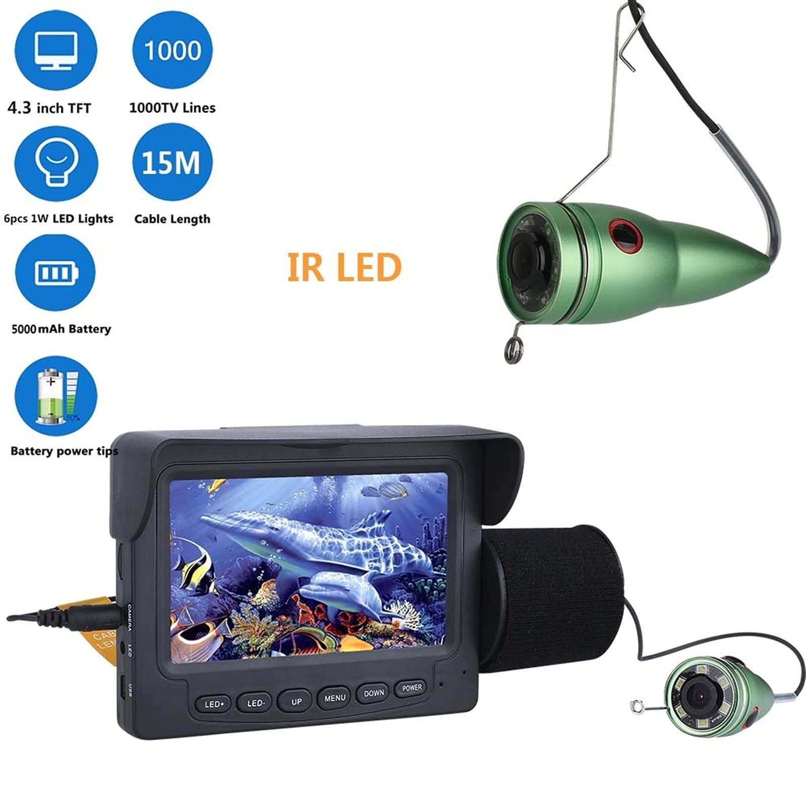Buscador de Peces, 3 0M 15M 1000TVL Finder de Peces cámara Pesca submarina 4. " LCD Monitor 6PCS 1W IR LED Cámara visión Nocturna for la