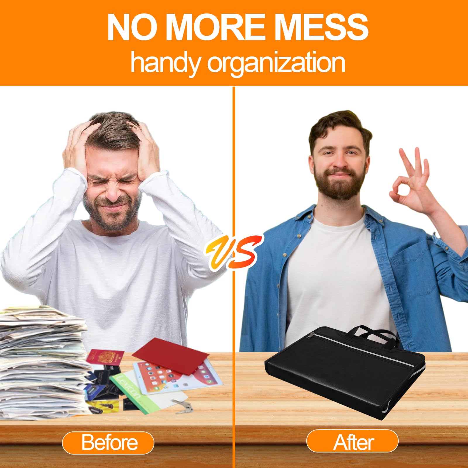 Qivine Ognioodporny wodoodporny organizer na dokumenty 35,5x26x4,1 cm 13 kieszeni 2200°F srebrny