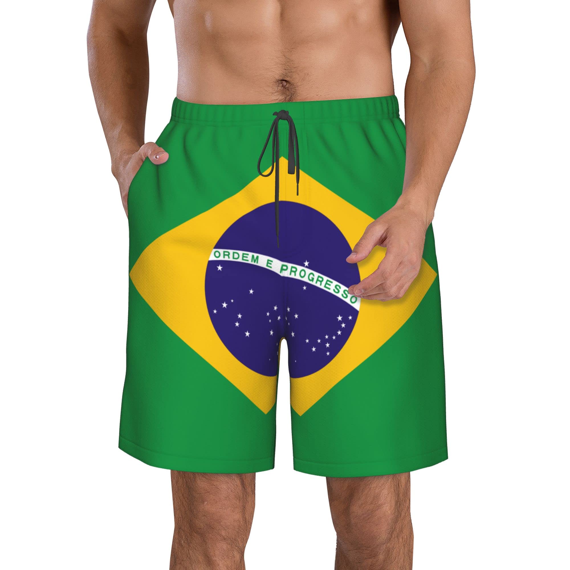 AOOEDM Brazil Flag Mens Swimming Shorts Quick Dry Beach Trunks Swimwear with Mesh Lining