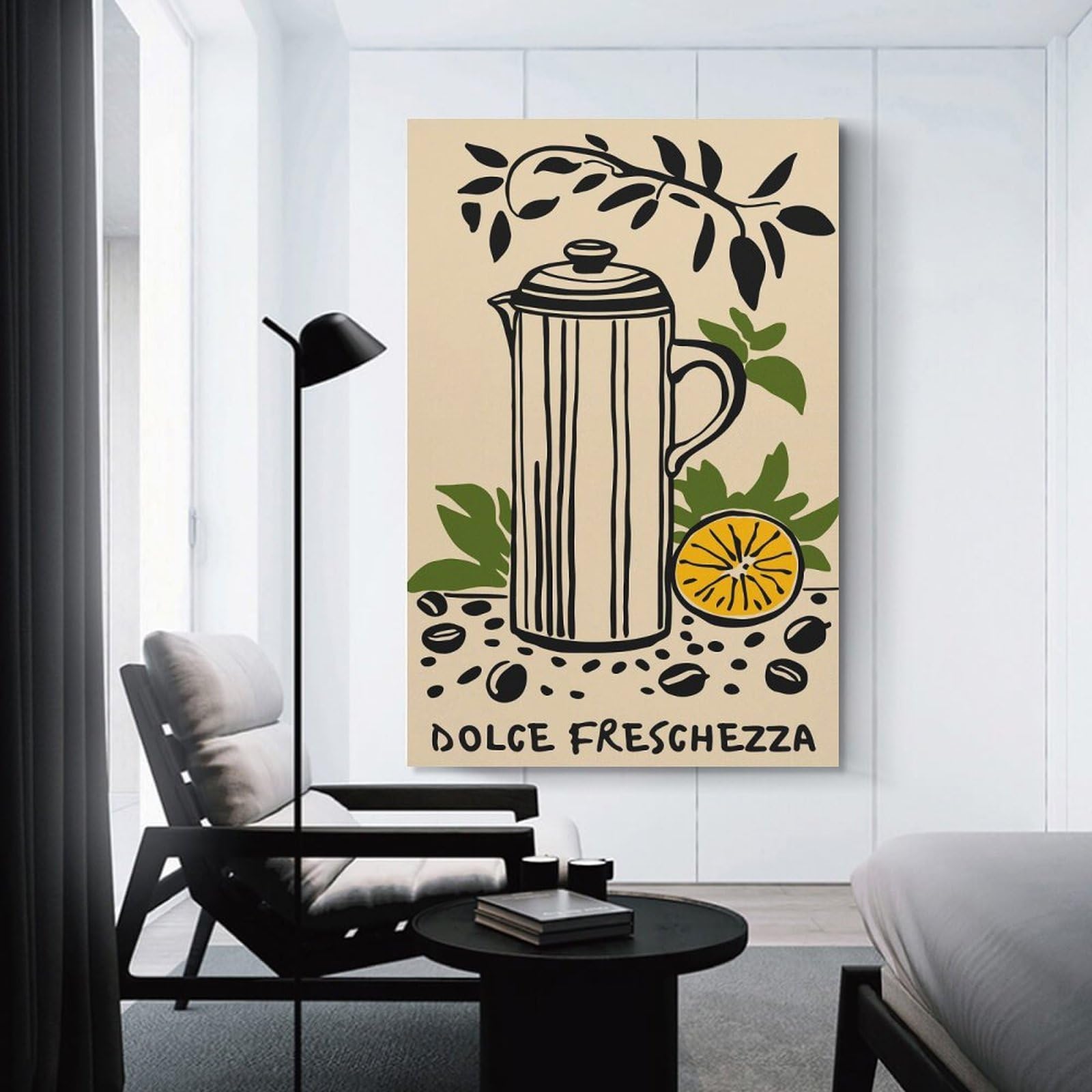 Junmoney Dolce Freschezza Coffee Press Still Life Canvas Wall Art, 24x36inch(60x90cm), for Bedroom, Guest Room Or Reading Nook, Decorative Wall Art for Cosy Rooms