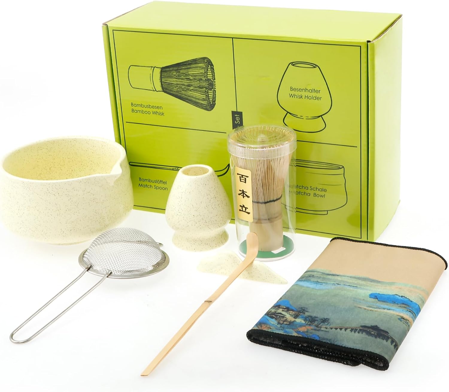 Matcha Whisk Set Includes Bowl, Easy to Clean Exquisite Matcha Bowl Whisk Holder Kit Sturdy Japanese Tea Complete Kit for Present(Sprayed yellow)