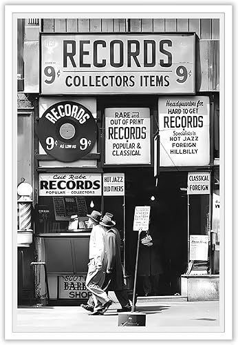 BNGFDV Arte de pared de fotografía en blanco y negro, arte de pared retro de moda, arte estético de música, impresión en lienzo vintage, tienda de
