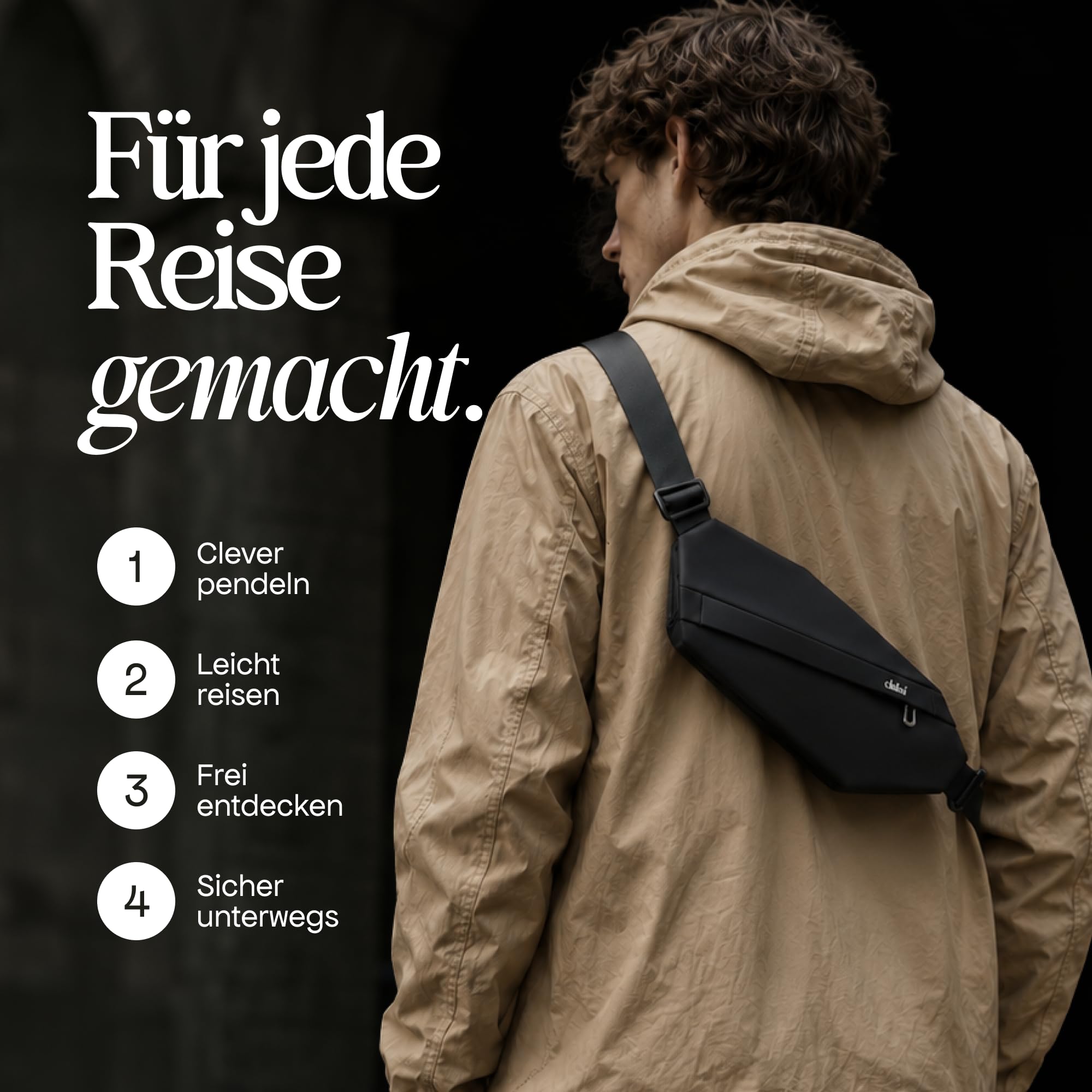 ELAKAI 3L Bauchtasche & Sling Bag Schwarz | Kleine Crossbody Bag Schultertasche für Damen Herren Männer | Anti-Diebstahl, Wasserdicht | Sport Festival Wandern Laufen