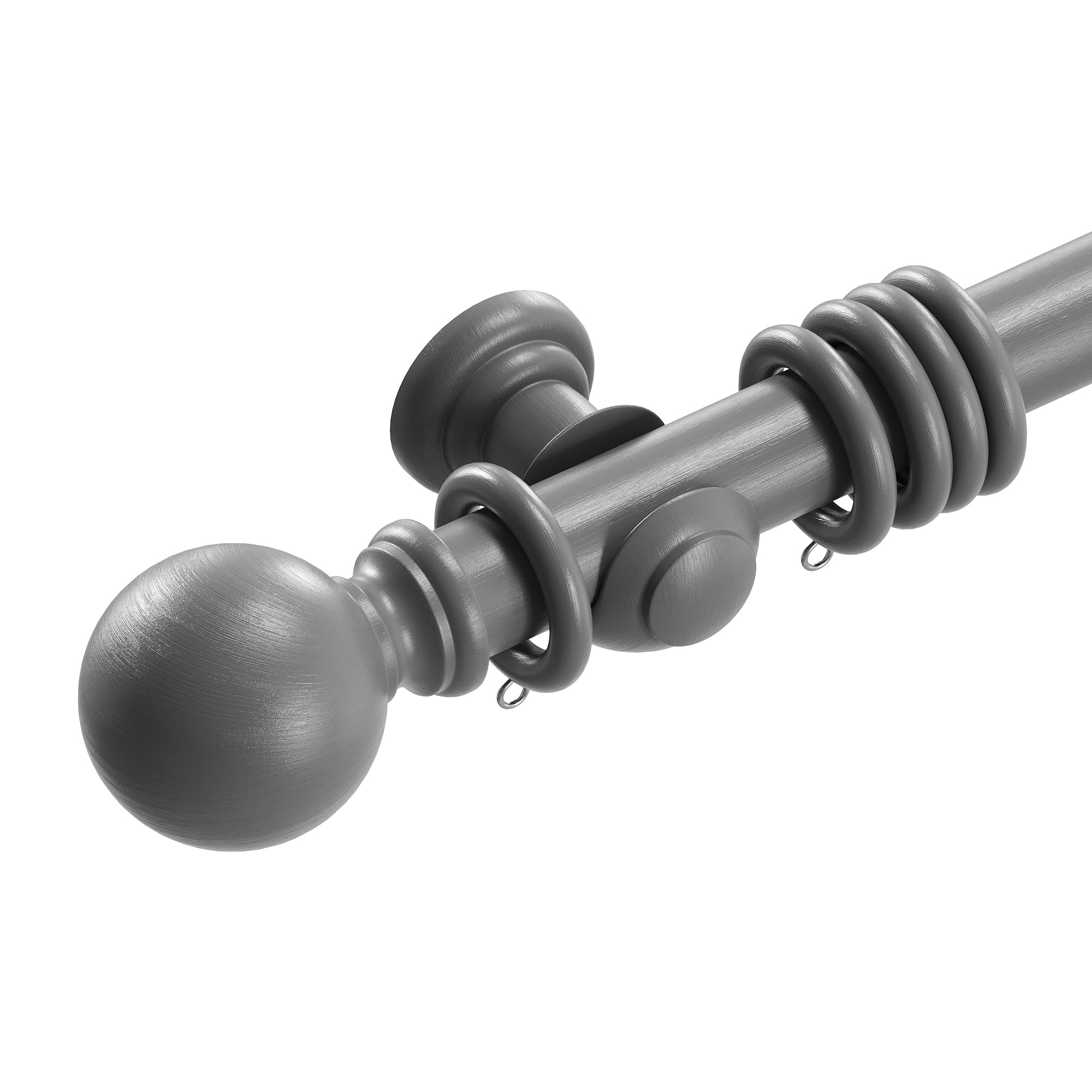 Loch & Skye Wooden Curtain Pole Set Fixed Length Premium Quality Beechwood 28mm Diameter with Finials, Rings & Brackets Wooden Rail Pole for Window & Eyelet Curtains (Grey, 180cm)