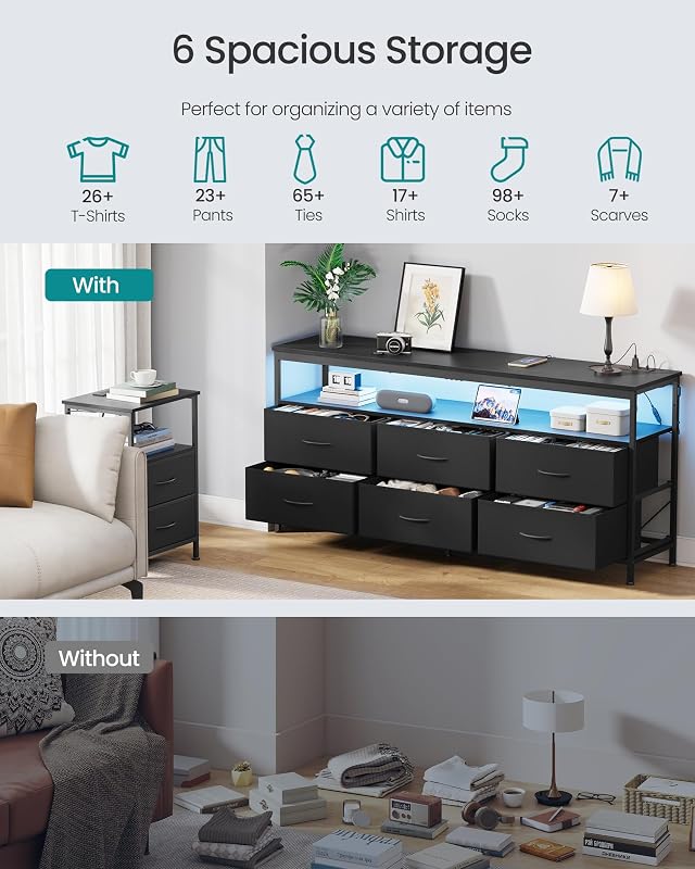 SONGMICS Dresser for Bedroom, Wide Dresser with 6 Drawers & Open Shelf image 5