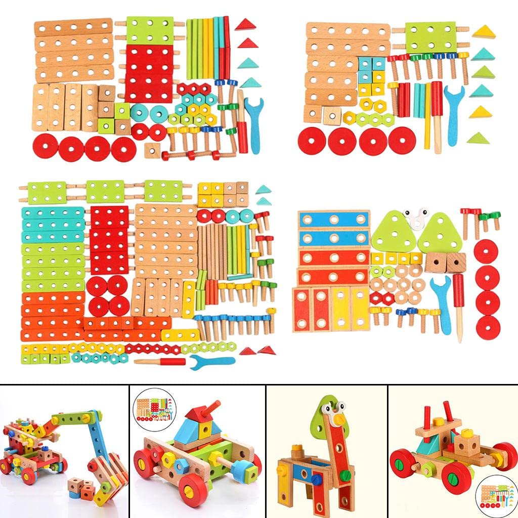 Bloques de Construcción de Madera para Niños, 45/68/138 Piezas, Juegos Creativos, Modelo Eléctrico DIY, Juego de Herramientas de Rompecabezas, Juguete, Style a 45pcs