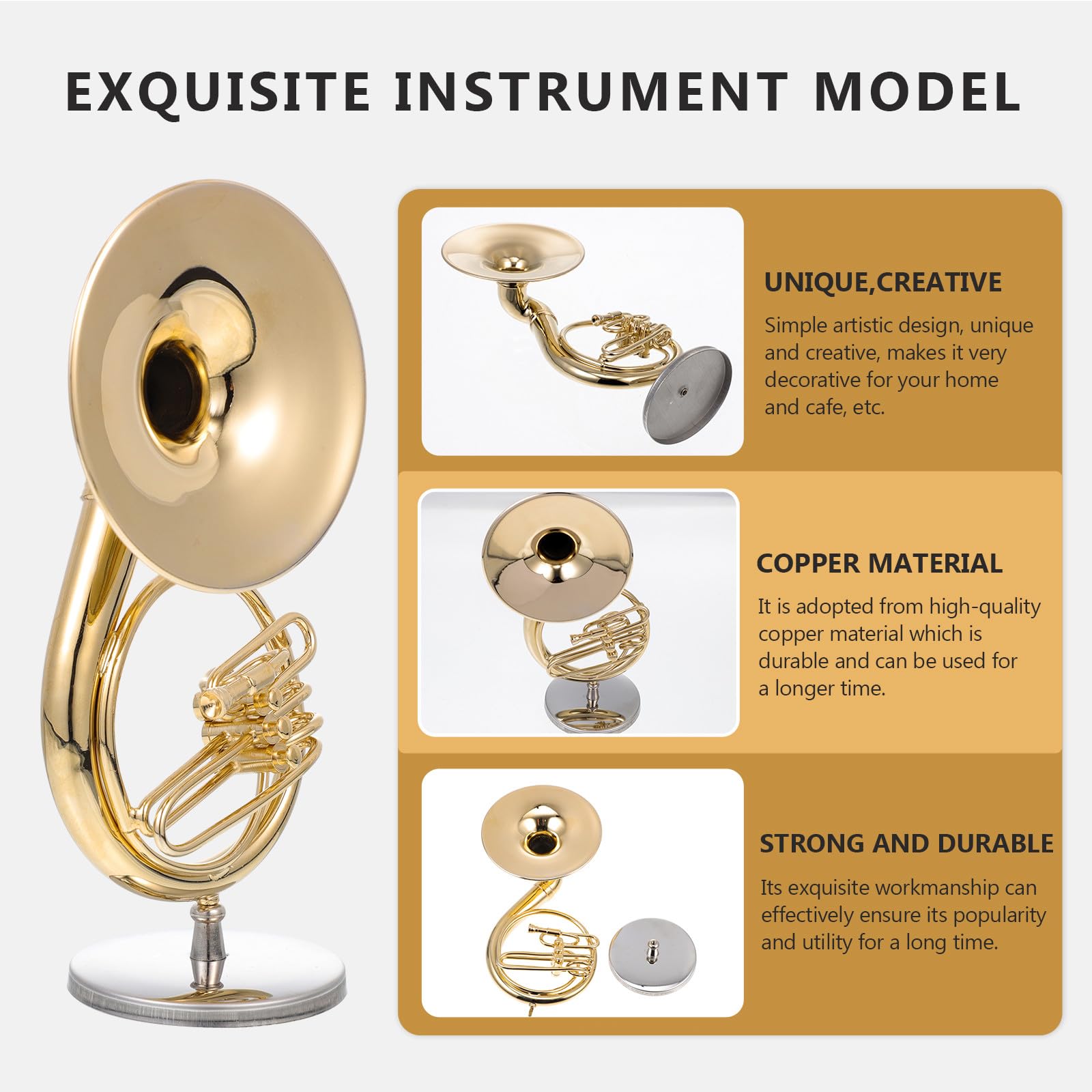 Mini Modèle Sousaphone Cuivre avec Support et Boîte Instrument de Musique de Bureau Décoration de Table et Élégante