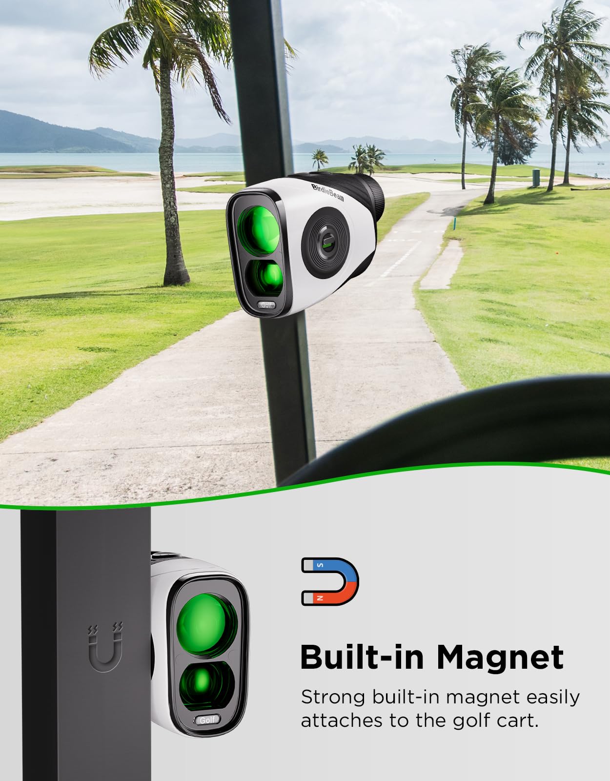 Télémètre de golf avec pente, télémètre laser 1200Y pour golf, grossissement 7x, verrouillage du drapeau avec vibration, aimant puissant, écran ultra clair, rechargeable USB-C, étanche