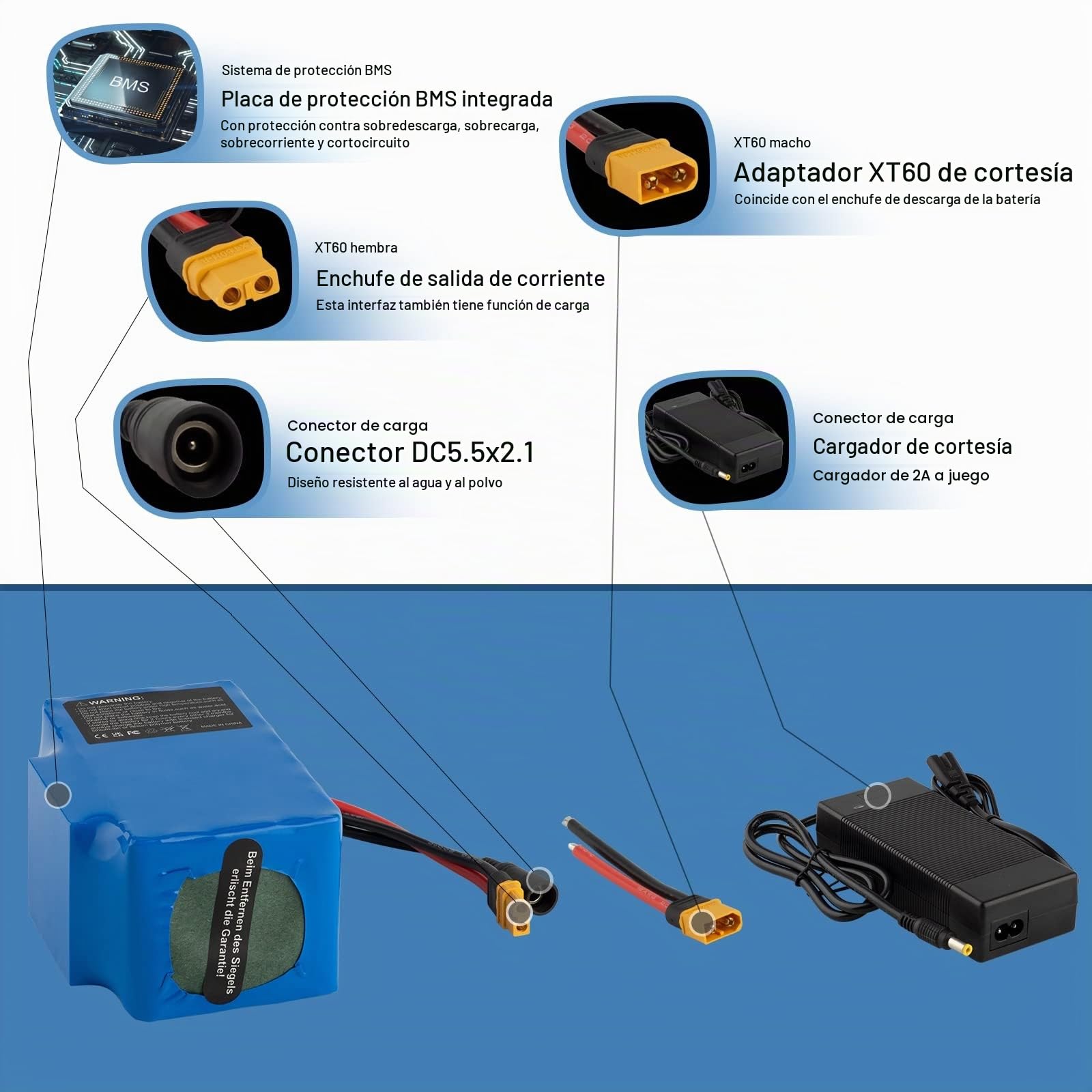 Batería de Bicicleta eléctrica 24V batería de Iones de Litio 12Ah con Cargador de 29,4V 200W-700W 250W 300W 350W 400W 500W se Puede Utilizar en Scooter, etc.