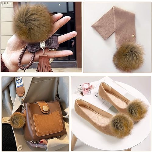 Miniatura 5 de 24 bolas esponjosas de piel sintética natural, pompones de piel de zorro sintética con lazo elástico, accesorios de punto desmontables para tejer