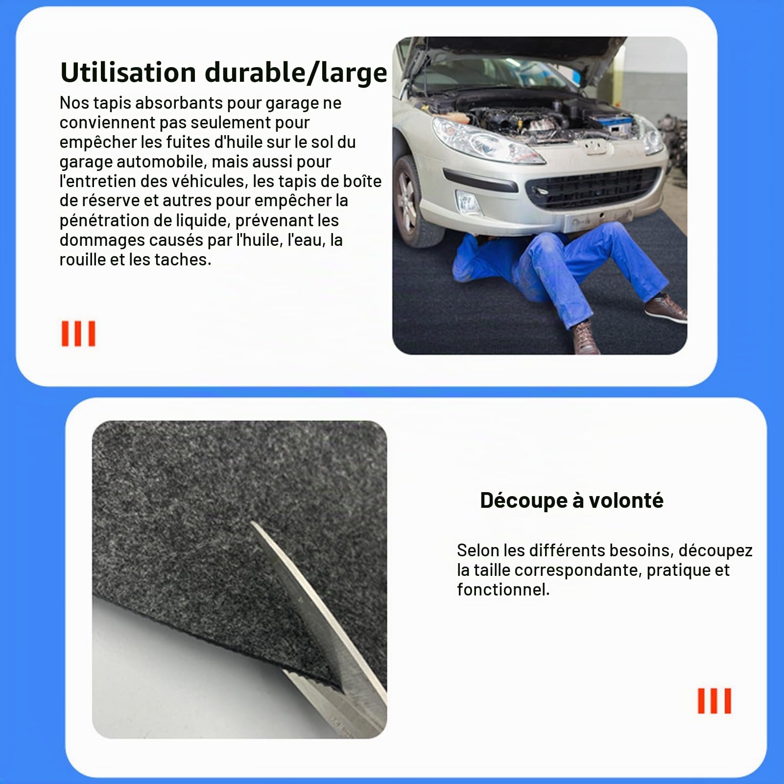 Tapis de Garage Rectangulaire XXL – Tapis Absorbant Huile 90×205 in (≈520×223 cm), Dessous imperméable antidérapant, coupeable, pour Voiture ou Moto
