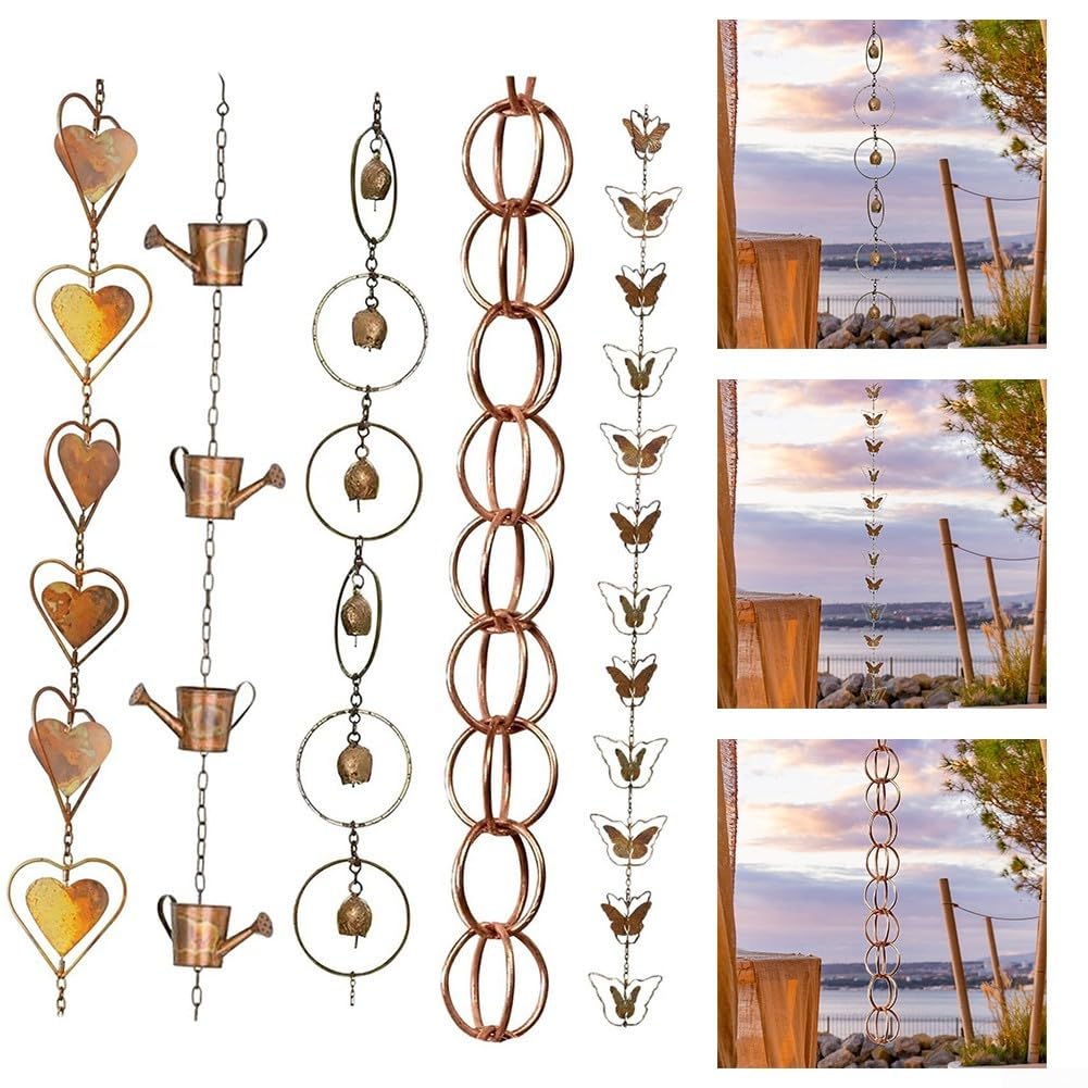 Catene da pioggia per grondaie, catena per grondaia, grondaia, collettore di acqua esterna, deviatore d'acqua decorativo, da giardino, decorazione per la casa, 1 m (anello)