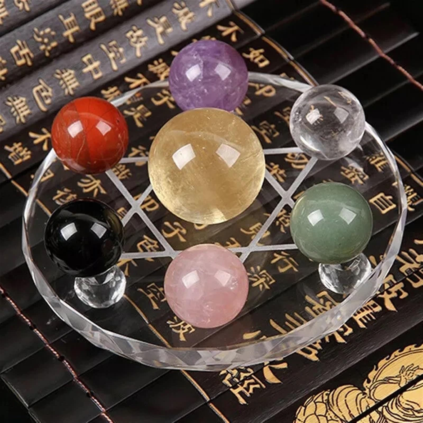 AARTERZZA Fengshui Seven Star Array Color Crystal Ball+Plate Base for Decoration Ornaments (Color : Light Grey)