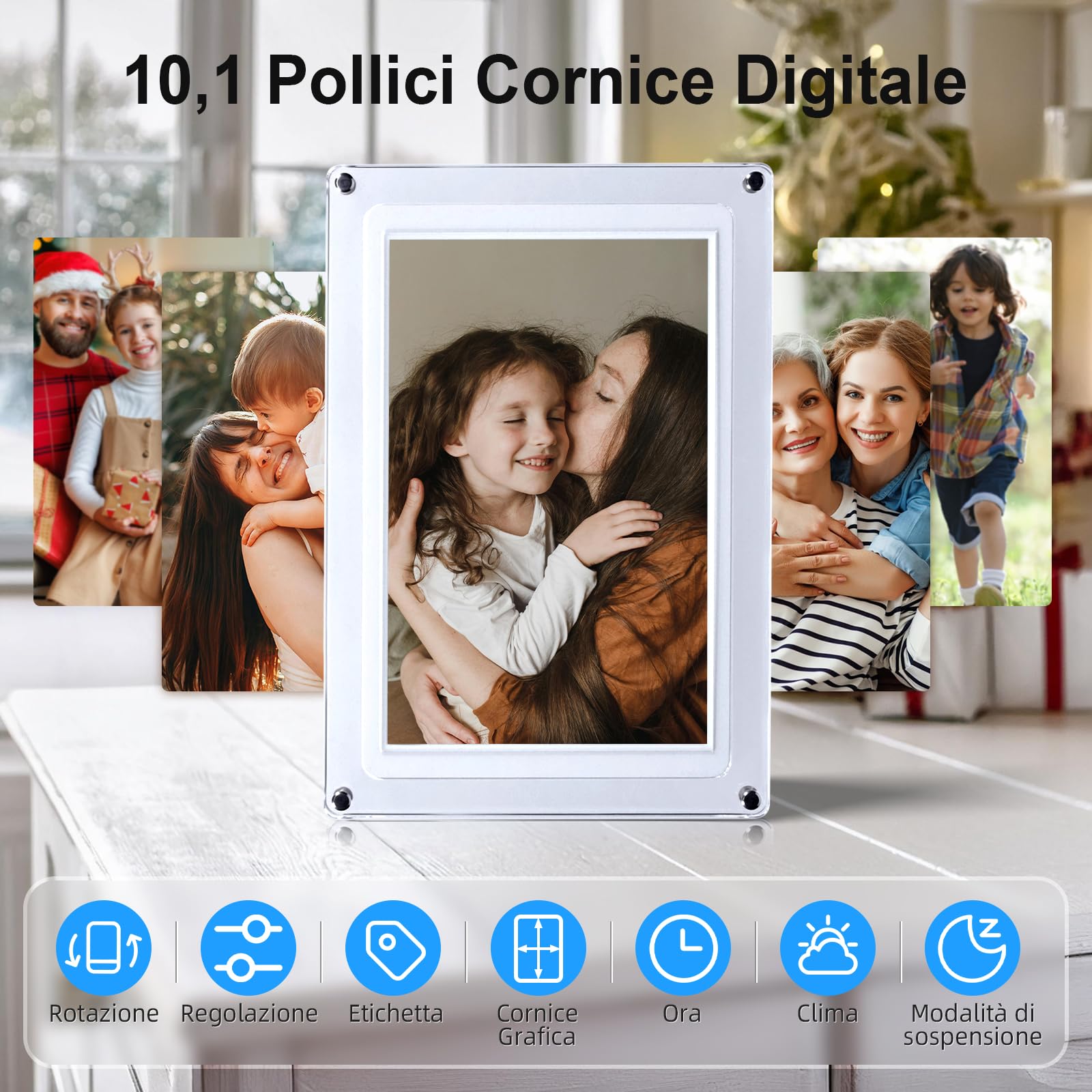 Cornice Digitale Foto, Rollei Smart Frame WiFi 109 10,1 Frameo Portafoto Digitale 32GB 1280x800 Schermo Tattile IPS Condivisione Istantanea di Foto e Video Acrilico Cornice-Digitale-Foto-Frameo-WiFi