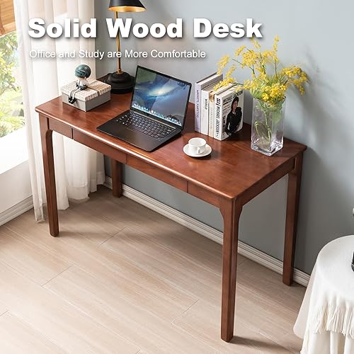 Miniatura 3 de Escritorio de madera maciza con cajones, escritorio de computadora pequeño para espacios pequeños, escritorios de estudio de juegos, oficina en casa