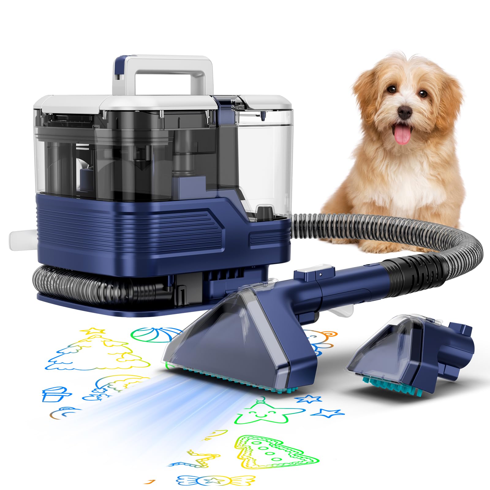 New Multi-Portable Carpet and Upholstery Cleaner, 21Kpa Carpet Cleaner Machine, Deep Stain Cleaning for Carpet, Car Seats, Pets, Couches, with Dual Brush & Large Removable Tank(Blue)