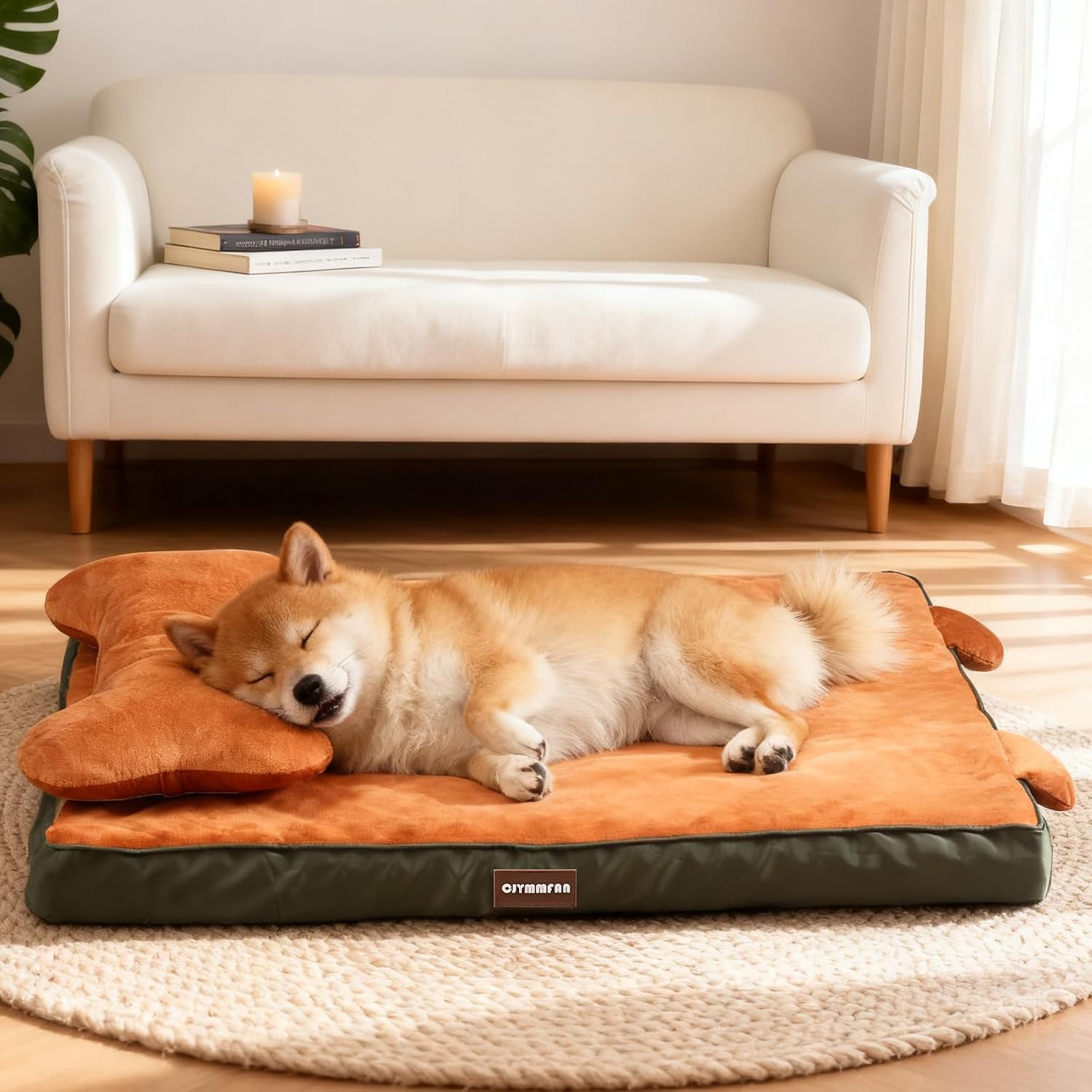 Orthopedic Dog Bed with Removable Headrest Bolster, Washable Pet Bed with Egg Crate Foam, Waterproof Dog Bed for Head & Joints Support, Comfy Pet Bed with Pillow and Nonskid Bottom for Kennel, Travel