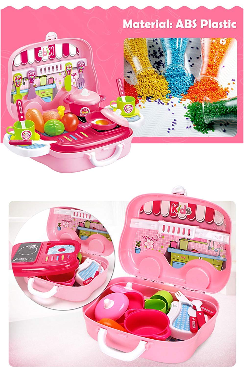 Toyshine Plastic DIY Luxury Kitchen Set with Briefcase and Accessories for Kids (Pink) - Image 8 thumbnail