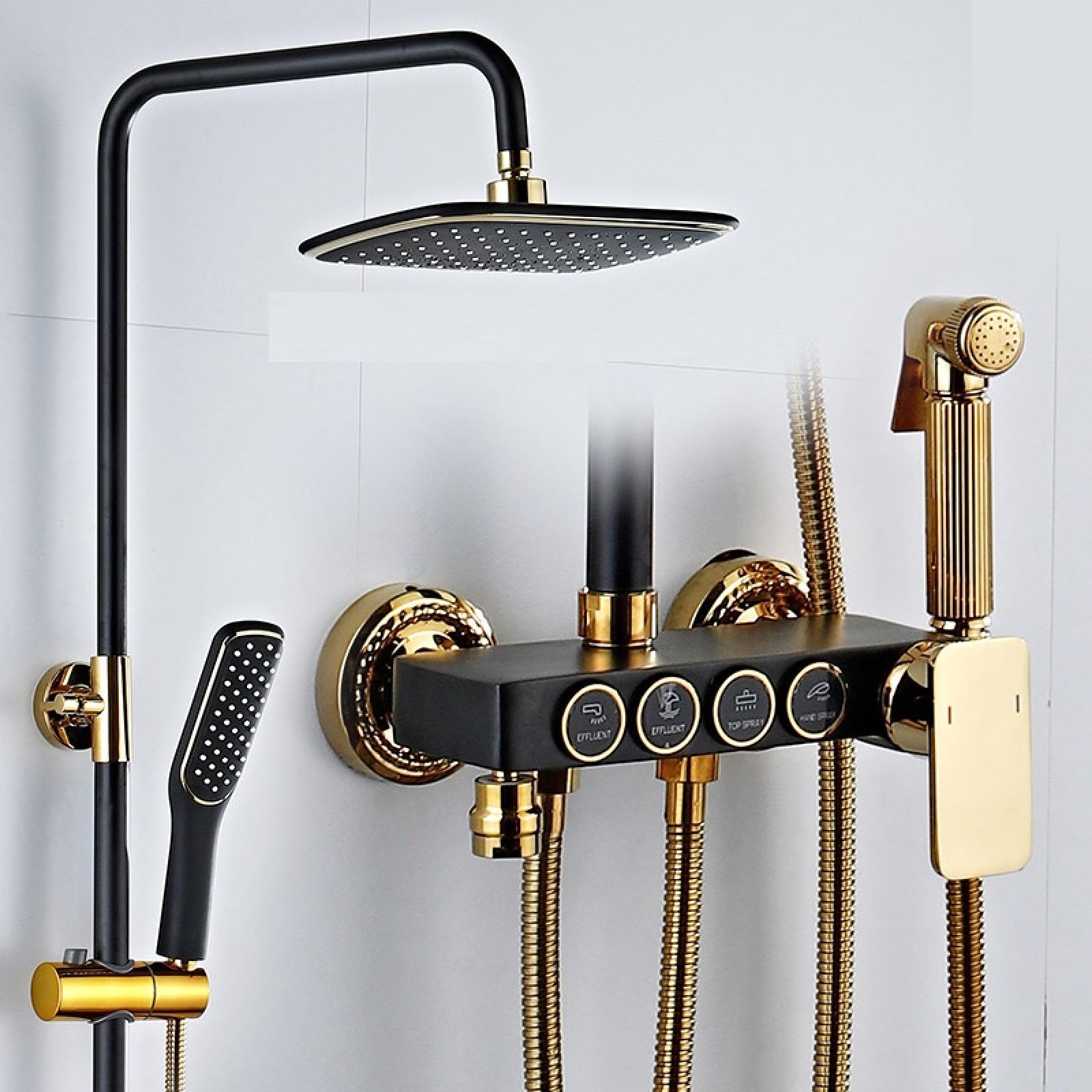 ASerZenith Family Hotel European Brass Body Faucet Bathroom Bathroom Button Shower Four-Position Black and Gold Shower Set(C Four Gears of Black Gold)