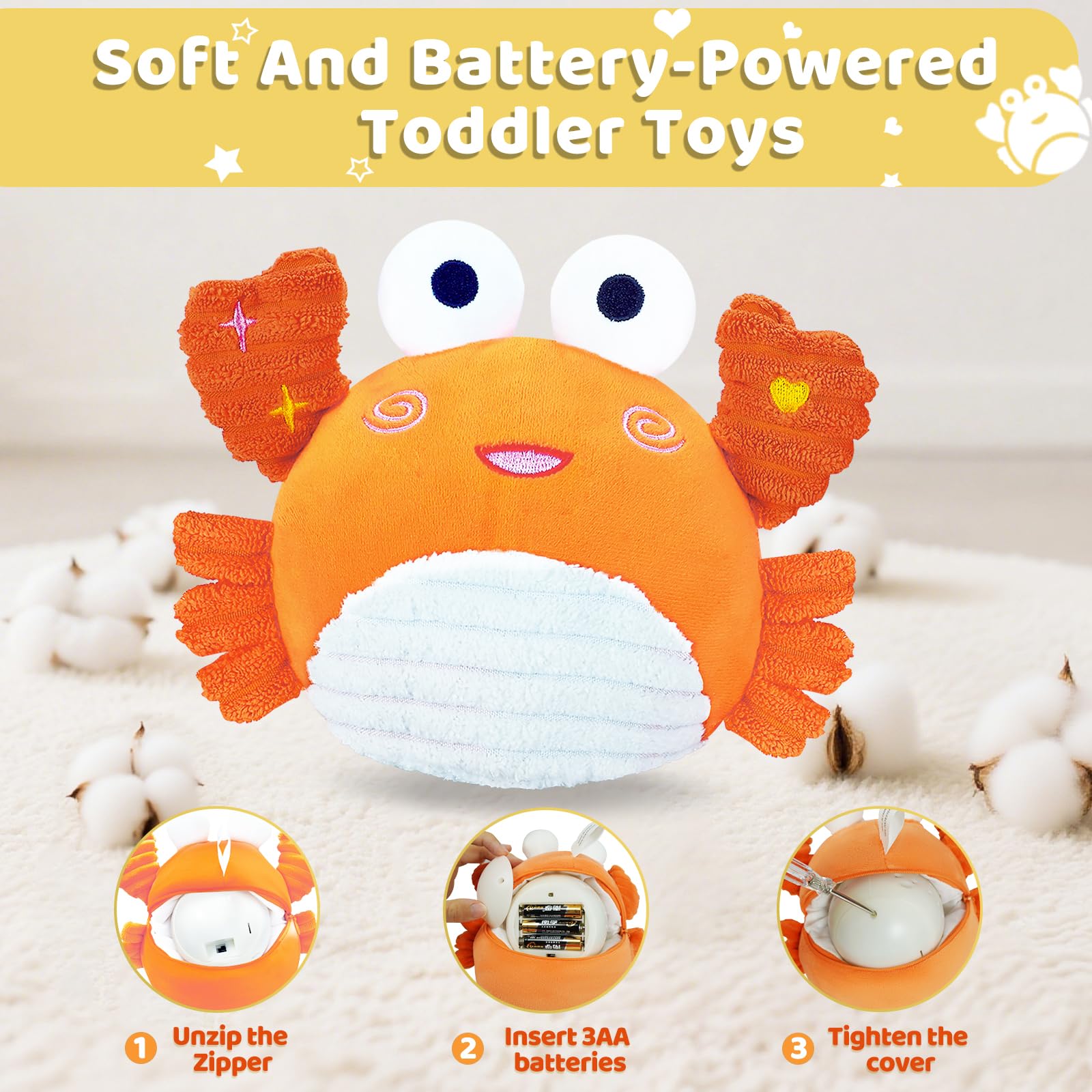 Jouet Crabe Qui Marche Tacobear – Peluche Interactive Avec Musique, Enregistrement, Recharge USB – Pour Bébés 6-12 Mois, Rouge