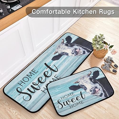 Miniatura 6 de Emelivor Juego de 2 alfombras y tapetes de cocina de vaca de granja, antideslizantes, lavables, juego de 2 para el suelo de la cocina, decoración
