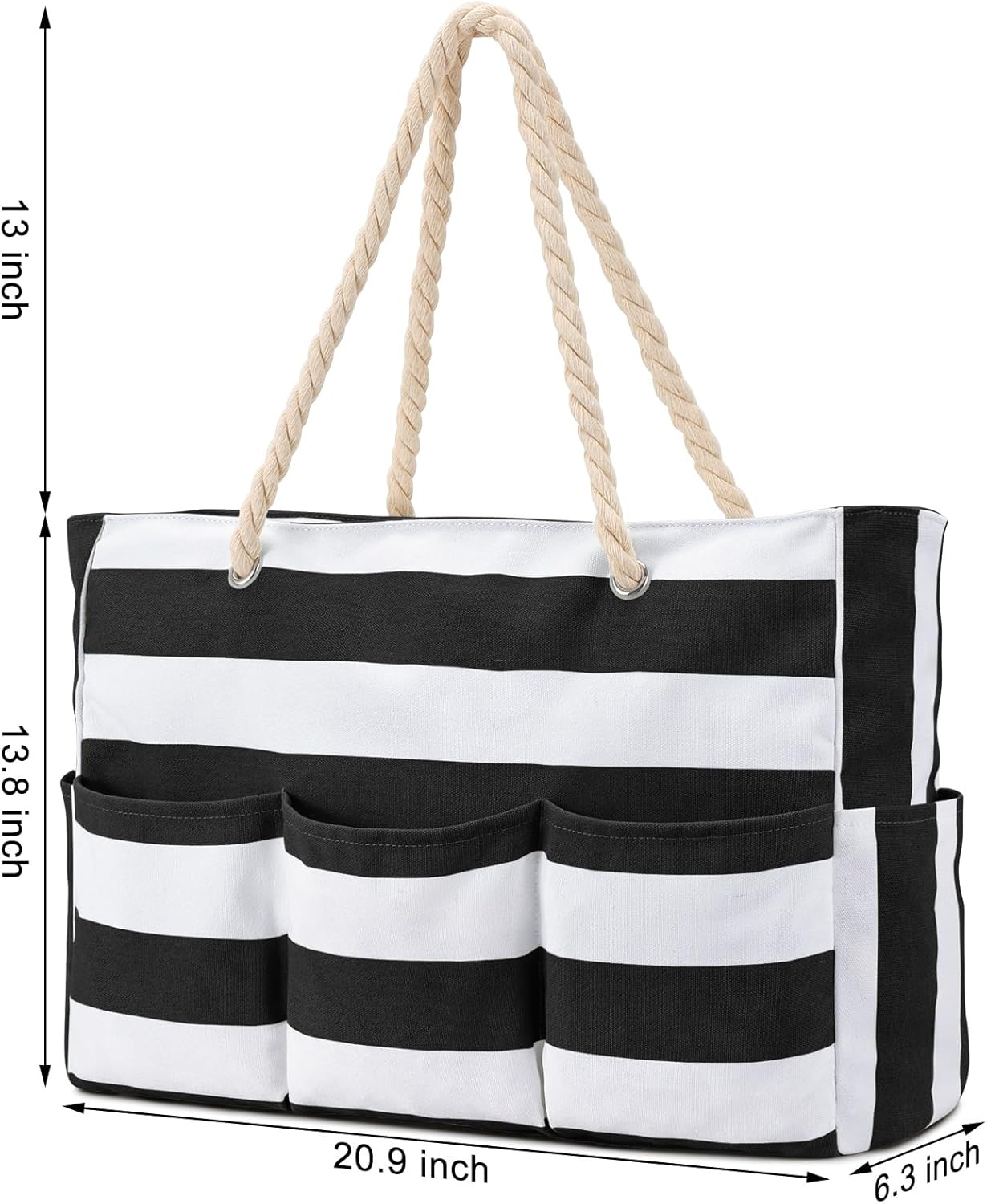 Becokan Beach Bags for Women Canvas Large Beach Tote Bag Zipper Waterproof Sandproof Foldable Swim Pool Bag with 7 Pockets - Image 6