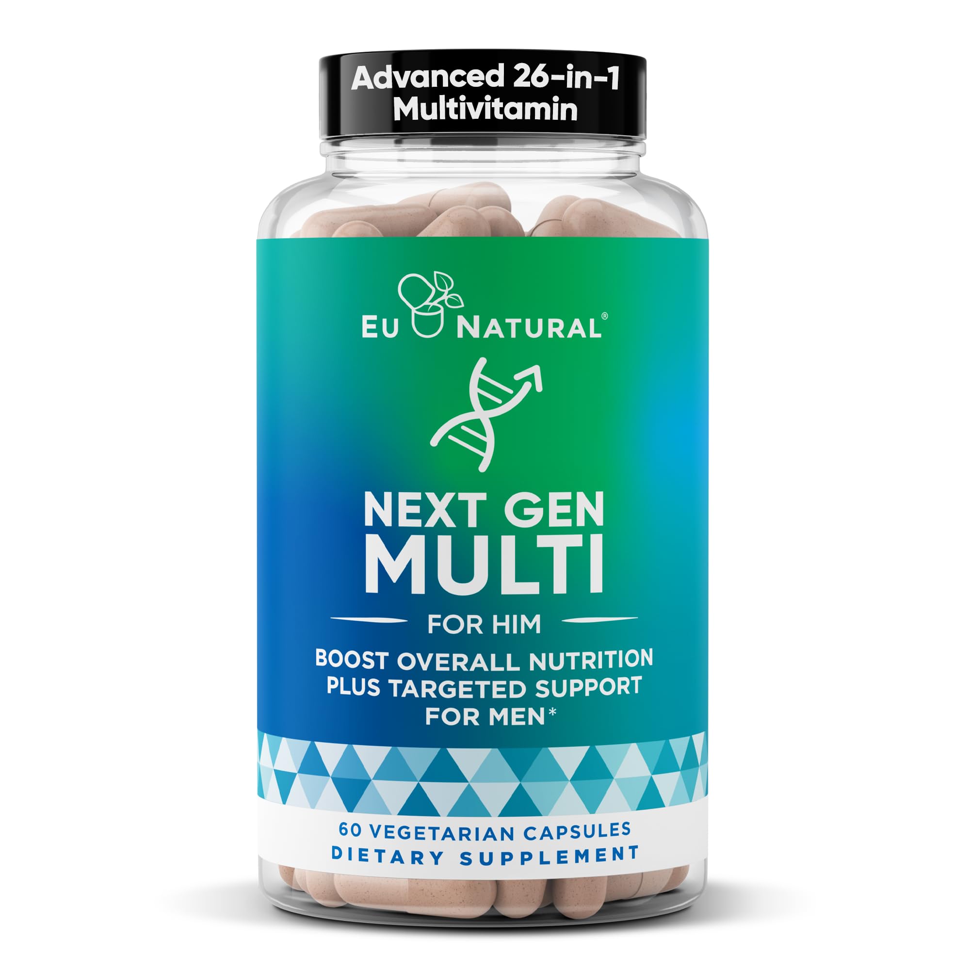 Next Gen Multi for Him Advanced Men’s Multivitamin Supplement - 26-in-1 Multiblend for Beard & Hair Growth, Men’s Reproductive Health, Metabolism, Heart, Skin, Prostate Support, More - 60 Veg Capsules