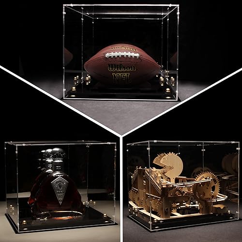 Miniatura 5 de HYzgb Vitrina de casco de tamaño completo con espejo trasero acrílico para casco de fútbol con base negra, escaparate transparente para recuerdos