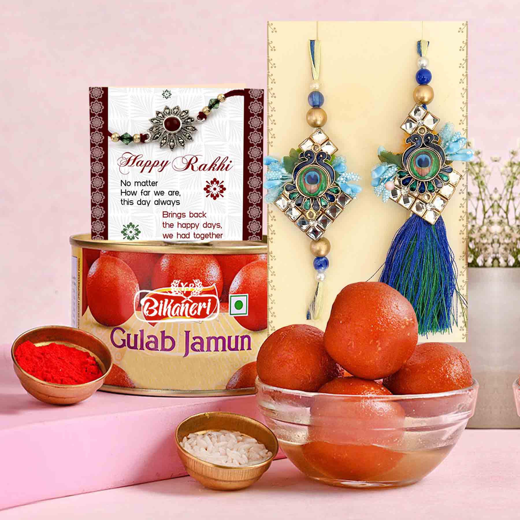 TIED RIBBONS Rakhi Gift for Brother and Bhabhi with Sweets Combo - Premium Lumba Rakhi Set of 2 for Bhaiya Bhabhi with Gulab Jamun Mithai Box Card and Tikka - Bracelet Rakhi for Brother and Bhabhi (B0CD79KYT6) Amazon Price History, Amazon Price Tracker