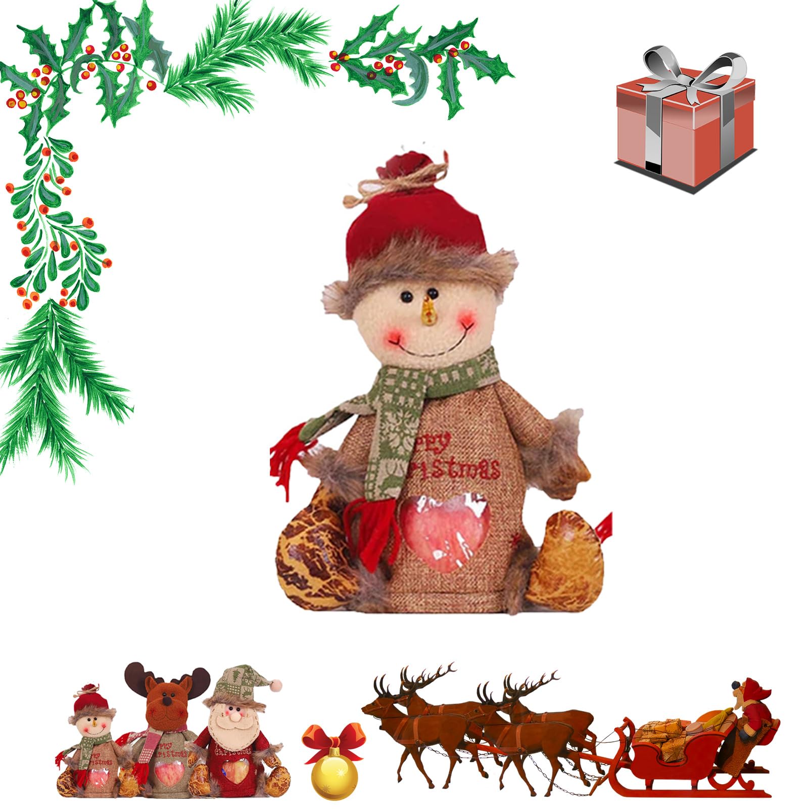 Christmas Gift Bags Zipper Design, Christmas Gift Doll Bags with Drawstring, Small Christmas Gift Bags, Santa Snowman Doll Storage Bag,Reusable Fabric Xmas Favor Bags (Snowman) — image 1