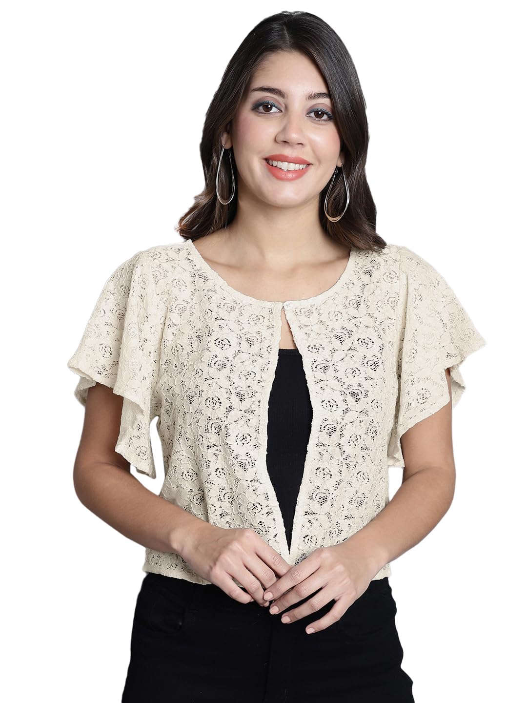 dressitude Women's Cream Lace Shrug - Regular Fit, Self-Designed, Round Neck-picture-36