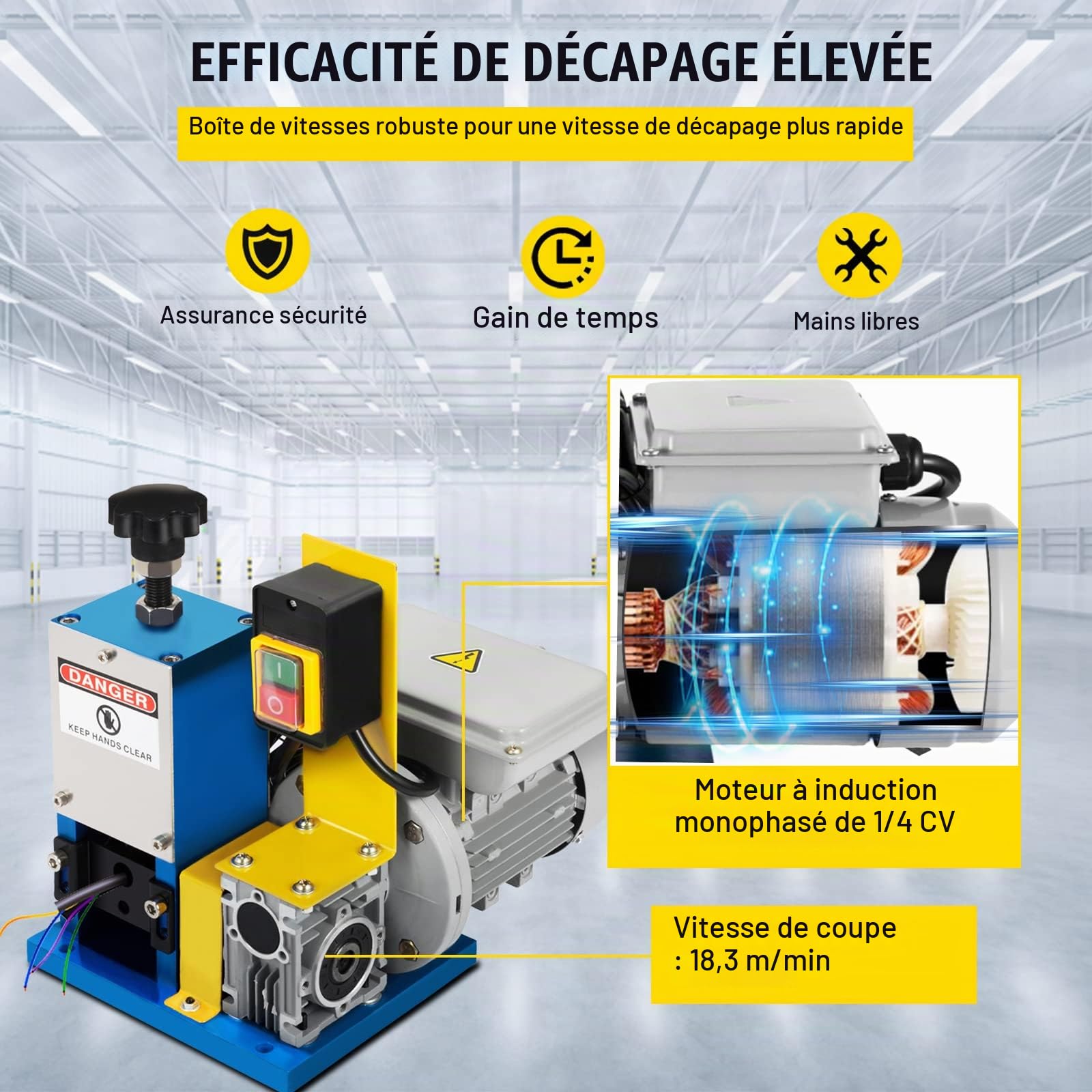 Happybuy Machine à Dénuder Electrique 1,5-25mm, Outil de Dénudage de Fil Automatique avec 1 Lame Supplémentaire, Facile à Utiliser pour Recycler les Fils Câbles de Cuivre